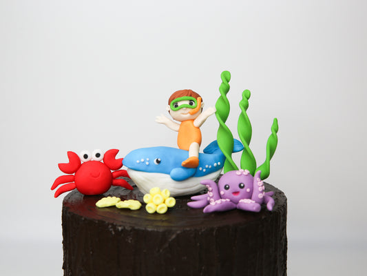 Ocean Animals and Diver Under the Sea Themed Edible Fondant Cake Toppers