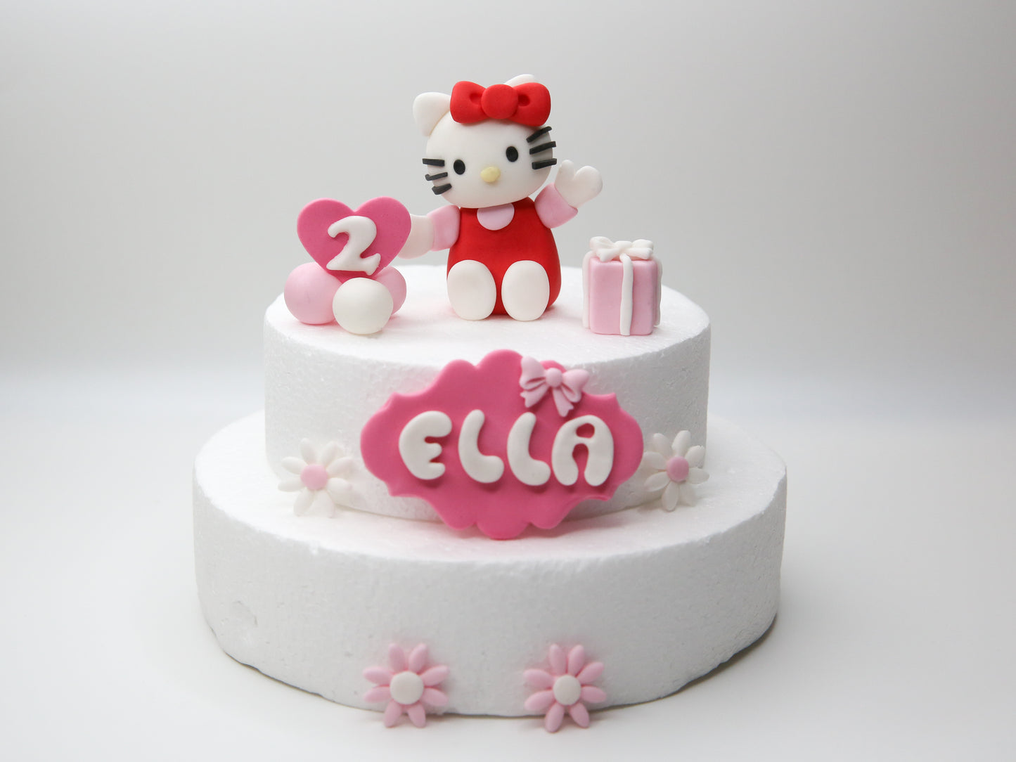 Cute Kitty Cake Topper Fondant with Personalised Number, Name Tag, and Decorations for Baby and Kid Birthday Party