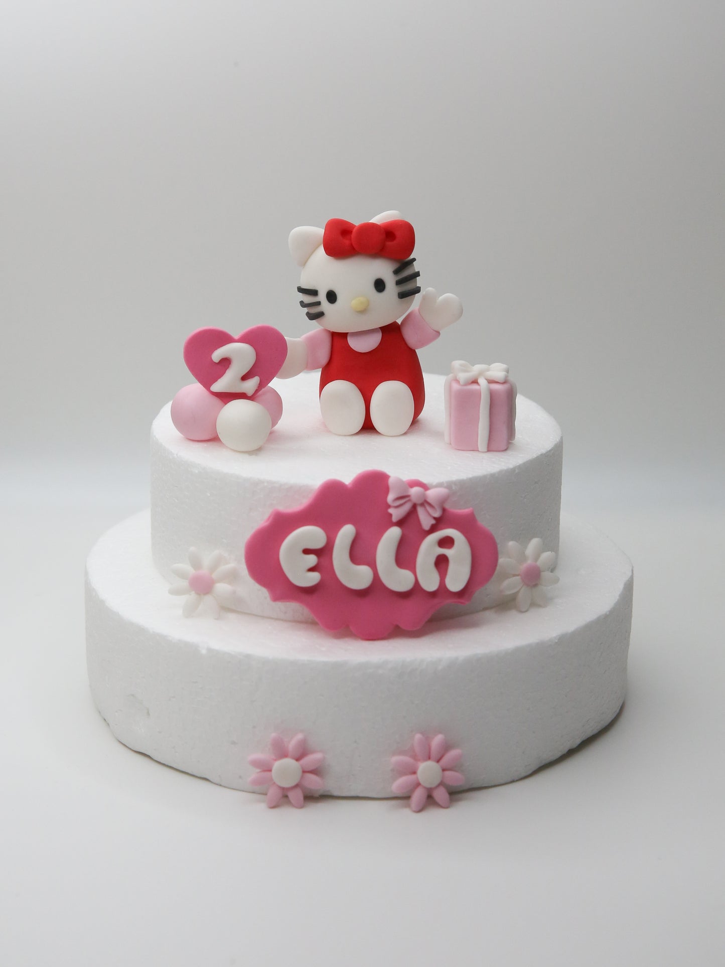 Cute Kitty Cake Topper Fondant with Personalised Number, Name Tag, and Decorations for Baby and Kid Birthday Party