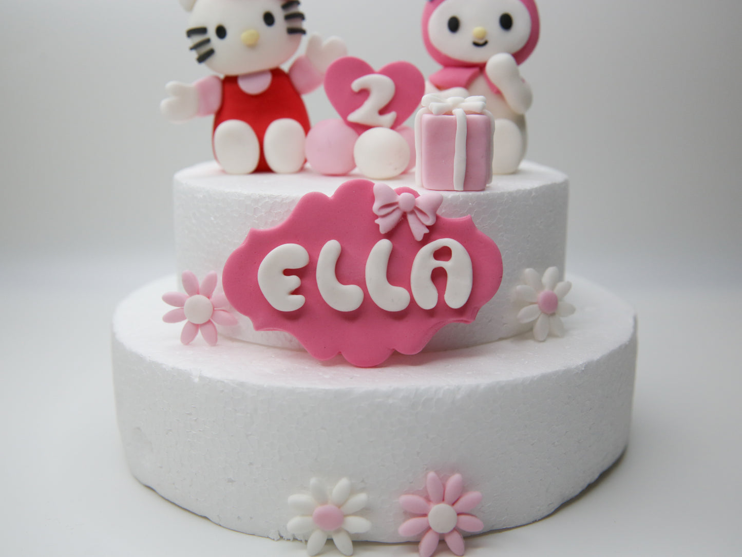 Cute Kitty Cake Topper Fondant with Personalised Number, Name Tag, and Decorations for Baby and Kid Birthday Party