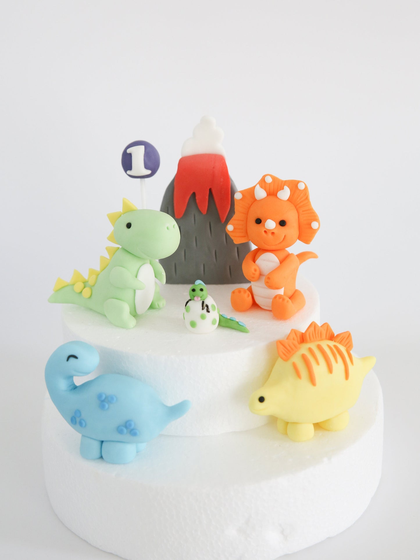 Dinosaur Cake Topper Fondant with Volcano and Balloon