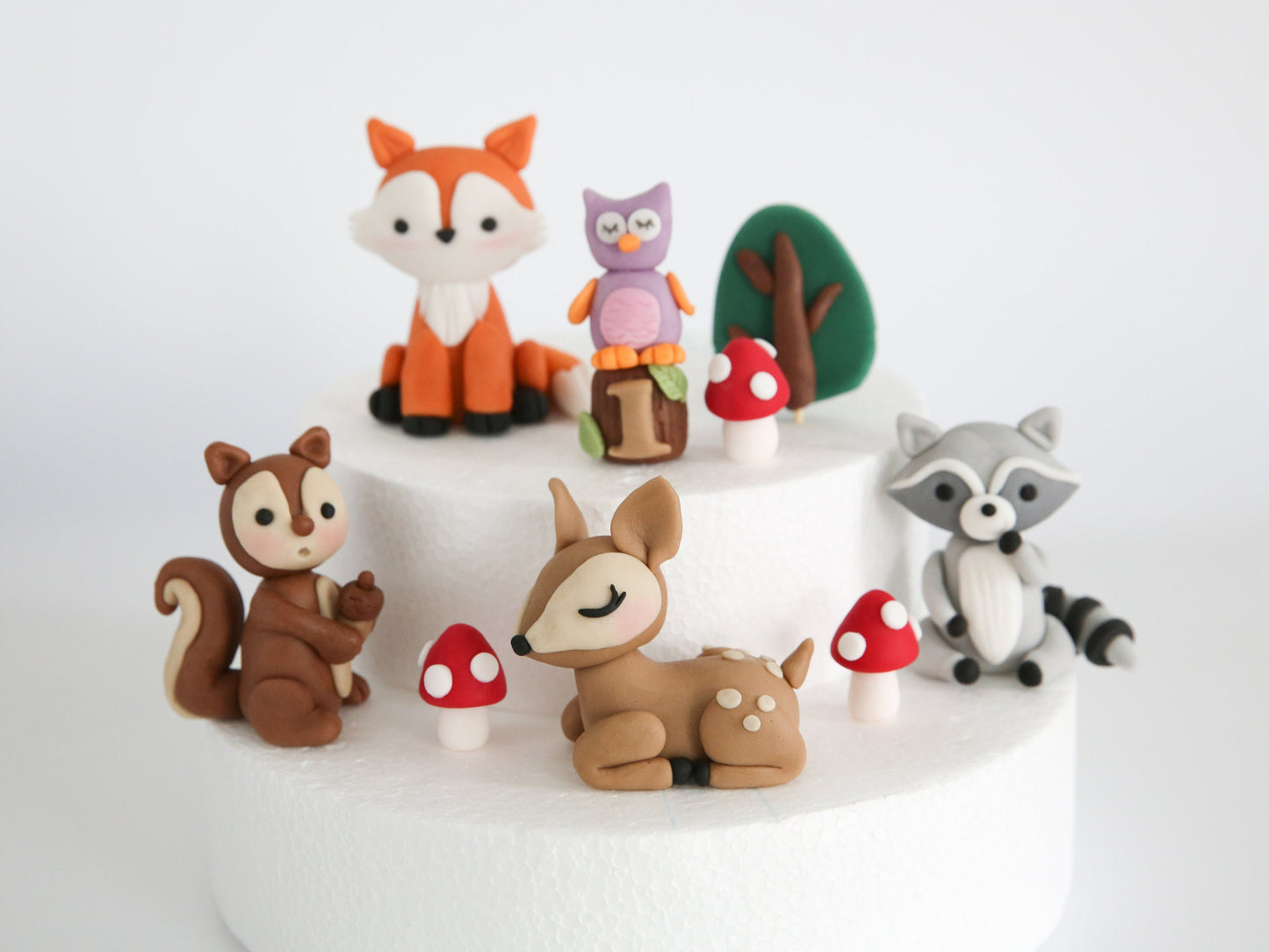 Woodland Cake Topper Fondant with Mushrooms and Tree