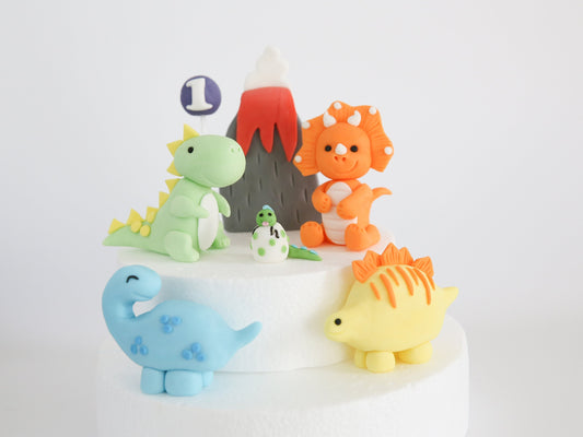 Dinosaur Cake Topper Fondant with Volcano and Balloon